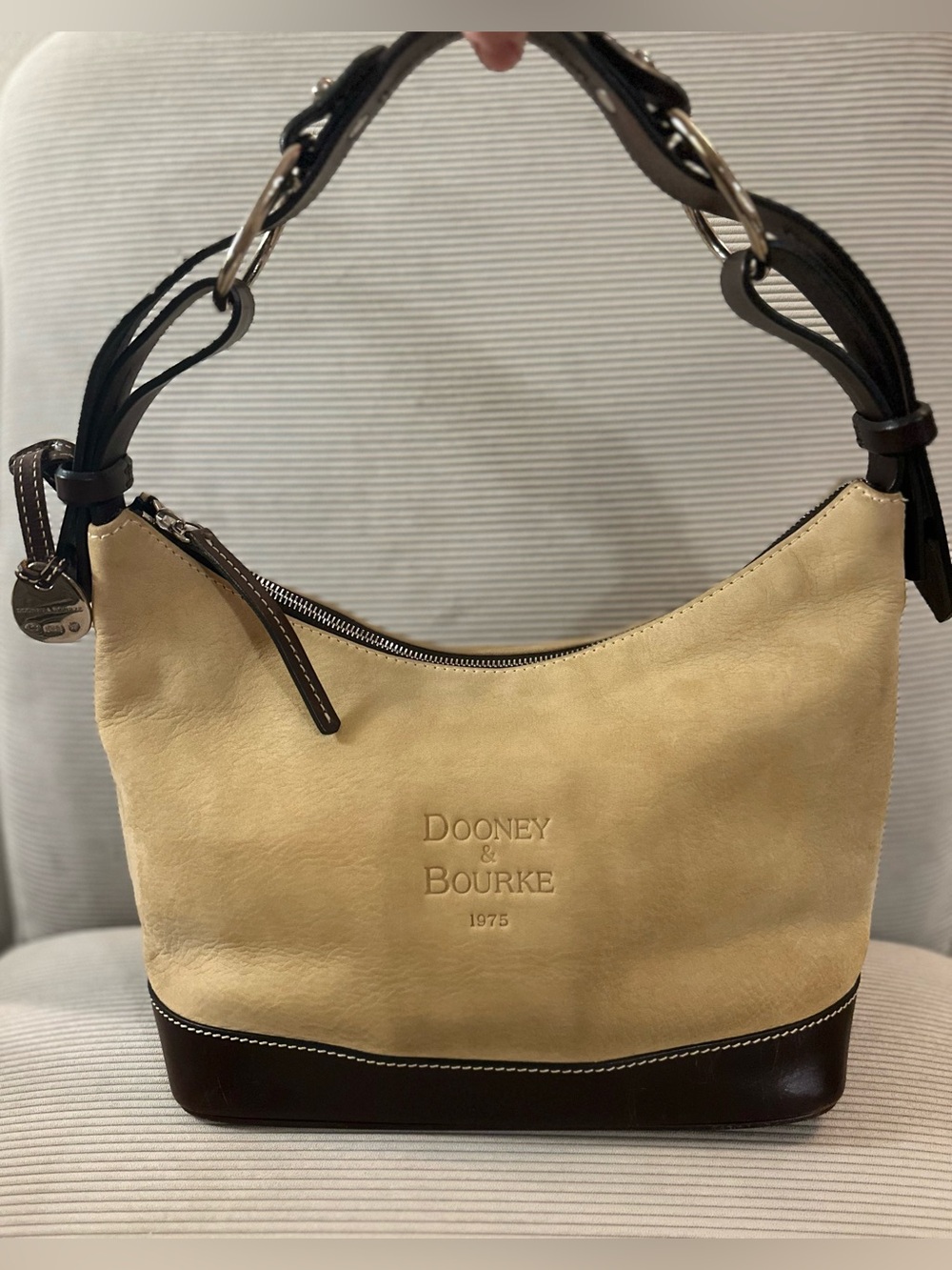 Dooney & Bourke Medium Suede/ Leather Slouch Hobo Shoulder Bag 1975 collection